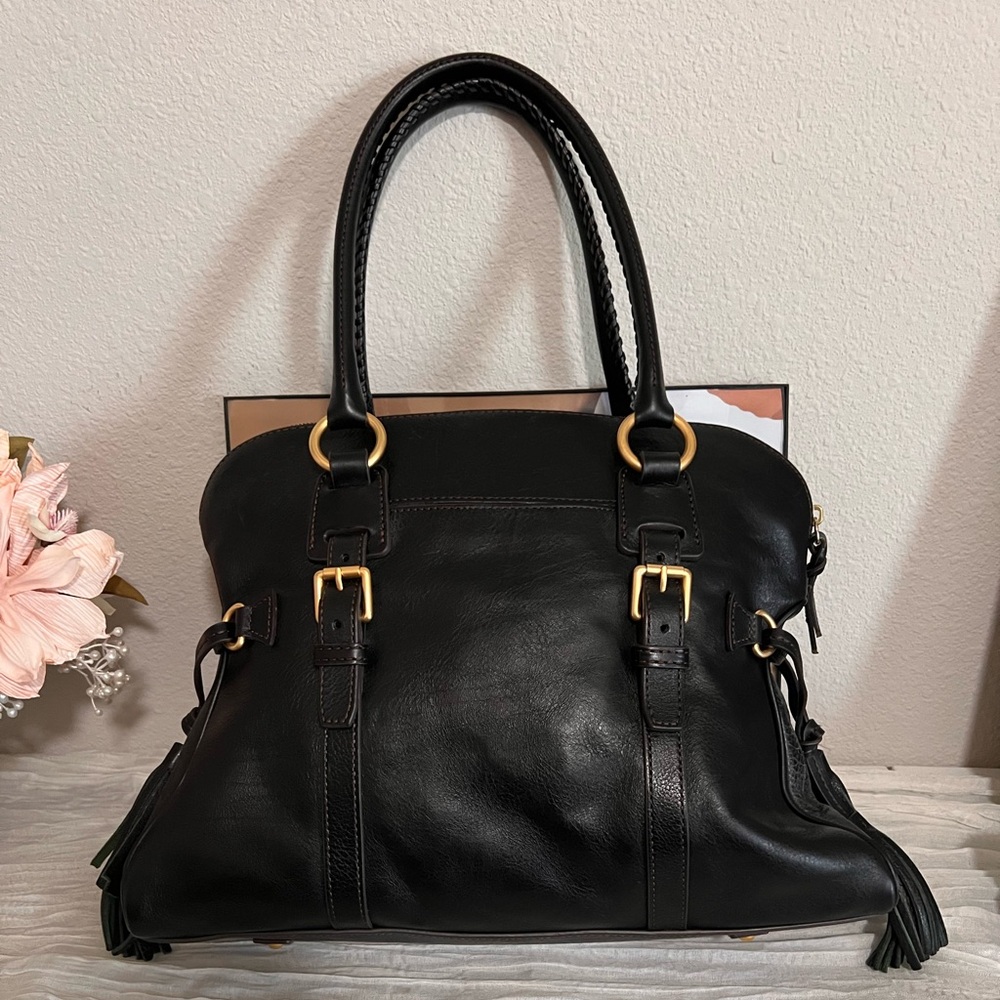 Dooney & Bourke Black Leather Tote with Gold Hardware - Picture 4 of 9